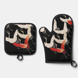 Ensemble De Gant De Cuisine Et De Manique Chinoiserie Grue volante Zen Kimono minimaliste Ar