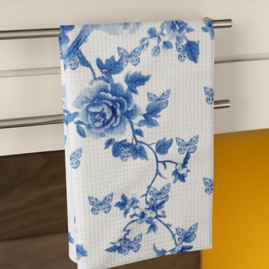 Ensemble De Gant De Cuisine Et De Manique Chinoiserie Roses Bleues Blancs