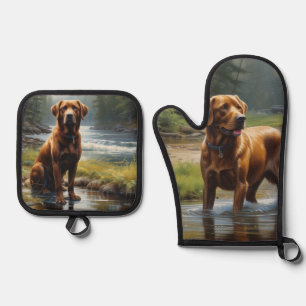 Ensemble De Gant De Cuisine Et De Manique Chocolat Labrador