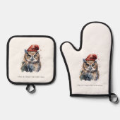 Ensemble De Gant De Cuisine Et De Manique Chouette d'hiver enchantée, personnalisée (Recto)