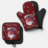 Ensemble De Gant De Cuisine Et De Manique Christmas Cup of Hot Chocolate | Red (Recto/Verso)