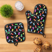 Ensemble De Gant De Cuisine Et De Manique Christmas Lights Pattern (De haut en bas)