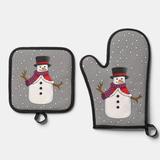 Ensemble De Gant De Cuisine Et De Manique Christmas Snowman (Recto)
