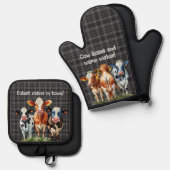 Ensemble De Gant De Cuisine Et De Manique Citations de vache sur plaque noire (Recto/Verso)