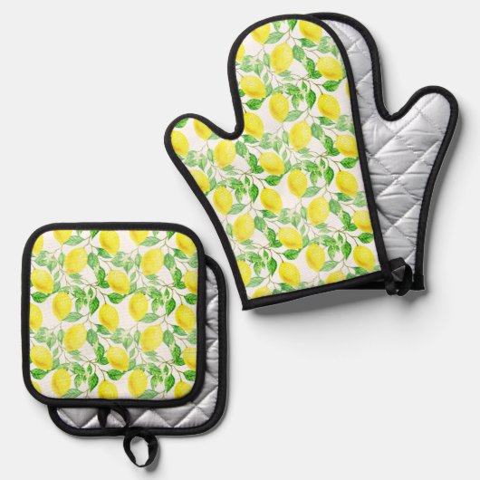 Ensemble De Gant De Cuisine Et De Manique Citron (Recto/Verso)