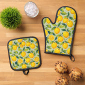 Ensemble De Gant De Cuisine Et De Manique Citron (De haut en bas)