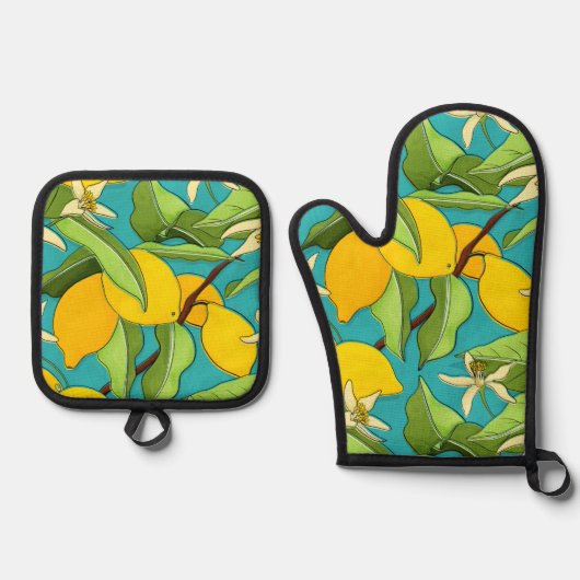 Ensemble De Gant De Cuisine Et De Manique Citron (Recto)