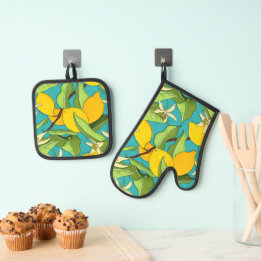Ensemble De Gant De Cuisine Et De Manique Citron