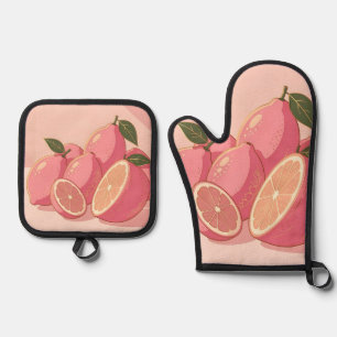 Ensemble De Gant De Cuisine Et De Manique Citron Rose Moderne Féminin