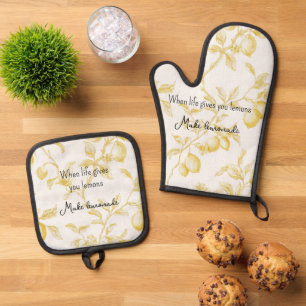 Ensemble De Gant De Cuisine Et De Manique Citrons De Fruit Jaune Font De La Limonade
