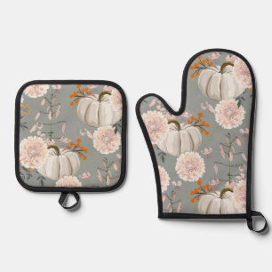 Ensemble De Gant De Cuisine Et De Manique Citrouilles et fleurs