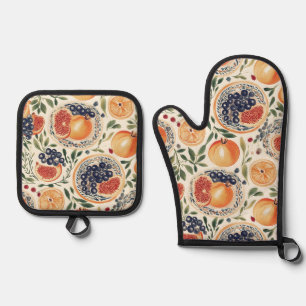 Ensemble De Gant De Cuisine Et De Manique Citrus méditerranéen et four à grenade Mitt et P
