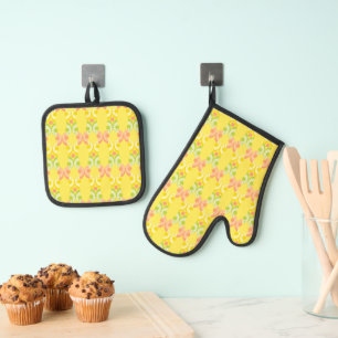 Ensemble De Gant De Cuisine Et De Manique Citrus rétro