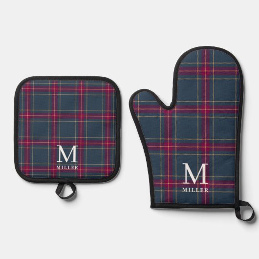Ensemble De Gant De Cuisine Et De Manique Classic Navy and Red Tartan Plaid Christmas  (Recto)