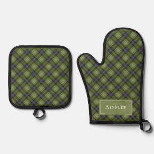 Ensemble De Gant De Cuisine Et De Manique Classique Noël Tartan Plaid Vert Rustique