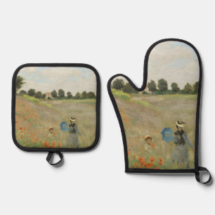 Ensemble De Gant De Cuisine Et De Manique Claude Monet Le Champ de coquelicots près d'Argent