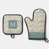Ensemble De Gant De Cuisine Et De Manique Coastal Oyster Shell Monogram (Recto)