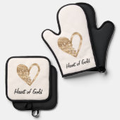 Ensemble De Gant De Cuisine Et De Manique Coeur d'or (Recto/Verso)