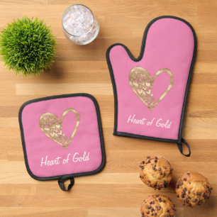 Ensemble De Gant De Cuisine Et De Manique Coeur rose chic de l'or