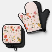 Ensemble De Gant De Cuisine Et De Manique collection de fleurs (Recto/Verso)