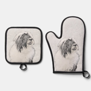 Ensemble De Gant De Cuisine Et De Manique Colley barbu Dessin noir Beardie Chien mignon Art