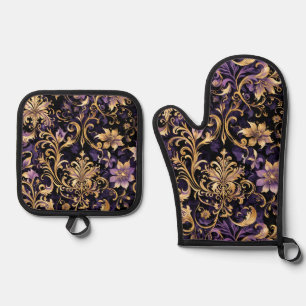 Ensemble De Gant De Cuisine Et De Manique Coloré, Extravagant, Violet et Or