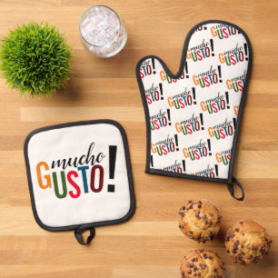 Ensemble De Gant De Cuisine Et De Manique Coloré Mucho Gusto! Enchanté