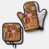 Ensemble De Gant De Cuisine Et De Manique Compensation, Kandinsky Inspired Geometric Art (Recto/Verso)