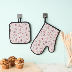 Ensemble De Gant De Cuisine Et De Manique Conception de cœurs simple très mignonne