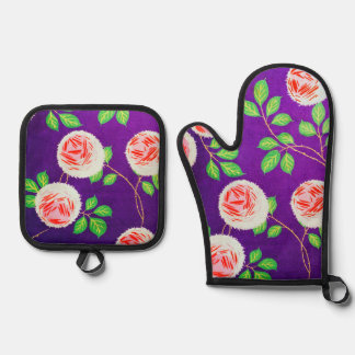Ensemble De Gant De Cuisine Et De Manique Conception de Fleur de Rose Japonaise
