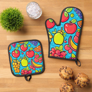 Ensemble De Gant De Cuisine Et De Manique Conception de motifs fruitueux
