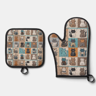 Ensemble De Gant De Cuisine Et De Manique Conception de surface composée de chats