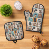 Ensemble De Gant De Cuisine Et De Manique Conception de surface composée de chats (De haut en bas)
