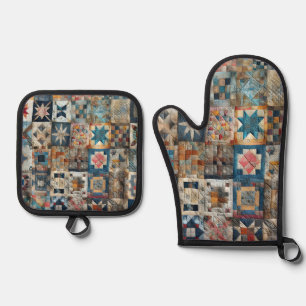 Ensemble De Gant De Cuisine Et De Manique Conception de surfaces composées à l'ancienne