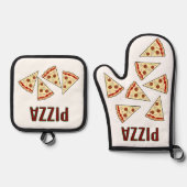 Ensemble De Gant De Cuisine Et De Manique Conception de tranches de pizza (Recto)