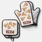 Ensemble De Gant De Cuisine Et De Manique Conception de tranches de pizza (Recto/Verso)