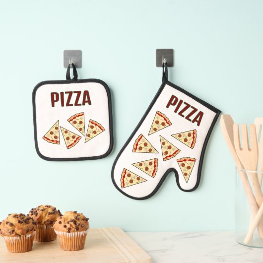 Ensemble De Gant De Cuisine Et De Manique Conception de tranches de pizza (In situ (suspendu))