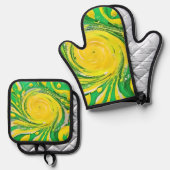 Ensemble De Gant De Cuisine Et De Manique Conception Tornade de Citron (Recto/Verso)