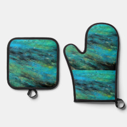 Ensemble De Gant De Cuisine Et De Manique Conception Turquoise