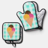 Ensemble De Gant De Cuisine Et De Manique cône gaufre crème glacée (Recto/Verso)