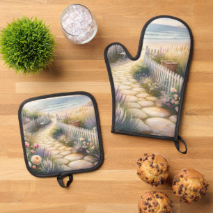 Ensemble De Gant De Cuisine Et De Manique Cottage Garden Path to the Sea
