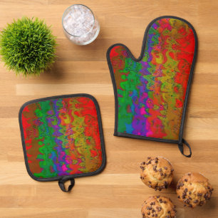 Ensemble De Gant De Cuisine Et De Manique "Couché en couleur" Four Mitt & Potholder Set