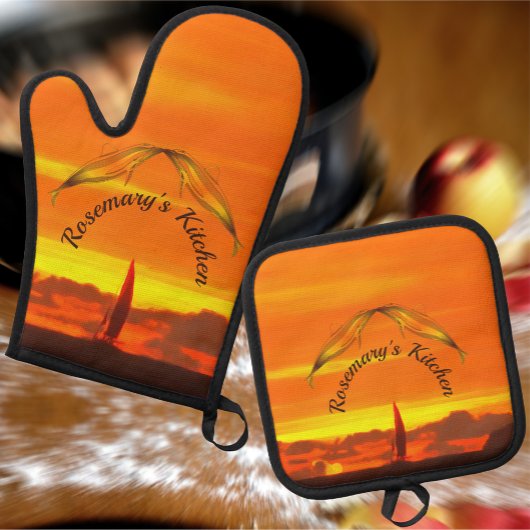 Ensemble De Gant De Cuisine Et De Manique Coucher de soleil 1300