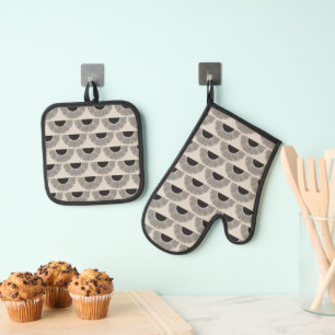 Ensemble De Gant De Cuisine Et De Manique Coucher de soleil noir et beige moderne Motif d'ar