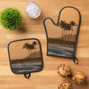 Ensemble De Gant De Cuisine Et De Manique Coucher de soleil sur Kauai Hawaii