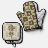 Ensemble De Gant De Cuisine Et De Manique Couette de Noël (Recto/Verso)
