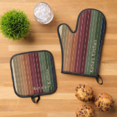 Ensemble De Gant De Cuisine Et De Manique Couleurs d'automne rayées modernes (De haut en bas)