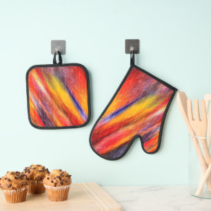 Ensemble De Gant De Cuisine Et De Manique Couleurs du coucher de soleil Ensemble de porte-ja