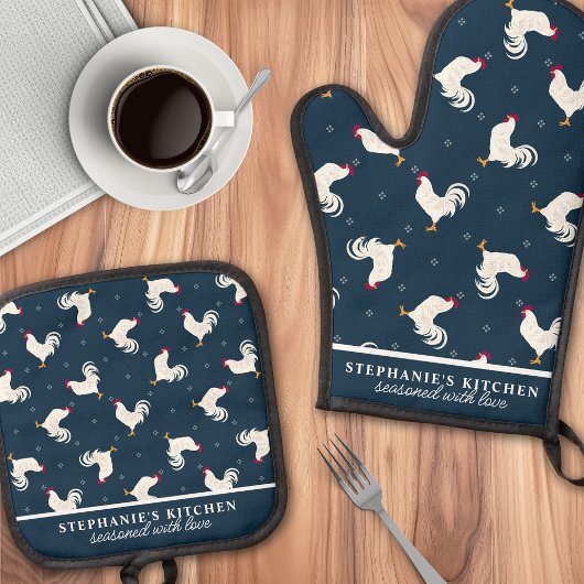 Ensemble De Gant De Cuisine Et De Manique Country Roosters Motif Marine Personnalisée