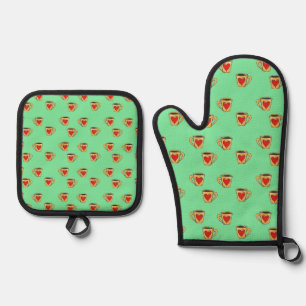 Ensemble De Gant De Cuisine Et De Manique Coupes d'amour sur turquoise